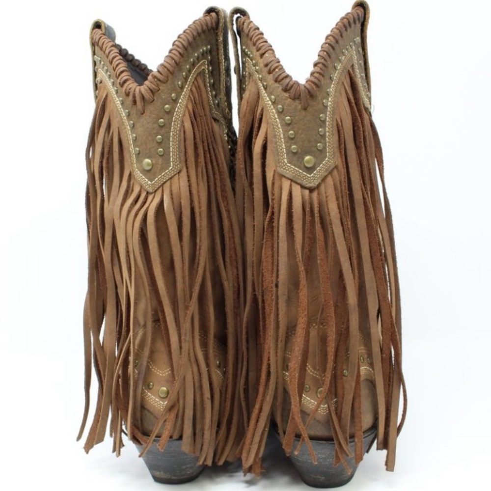 🤠ROCKIN COUNTRY🤠GENUINE LEATHER FRINGE STUDDED COWBOY BOOT - Picture 4 of 7